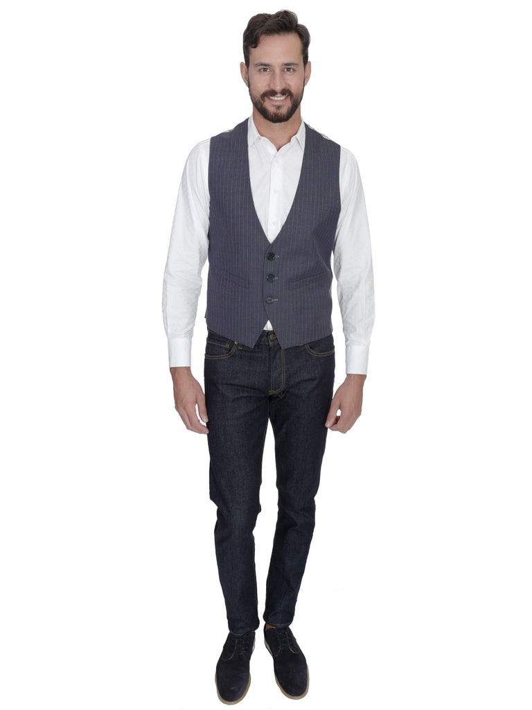 Men's Blue Stripe Wait Staff Vest