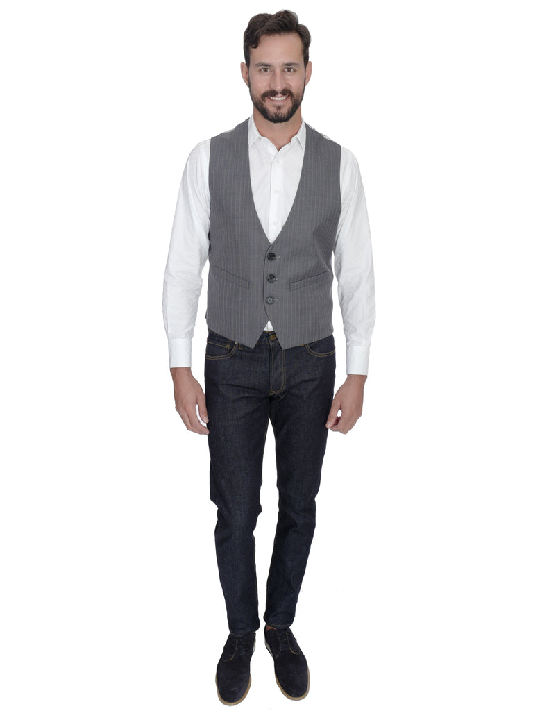 Men's Grey Stripe Wait Staff Vest