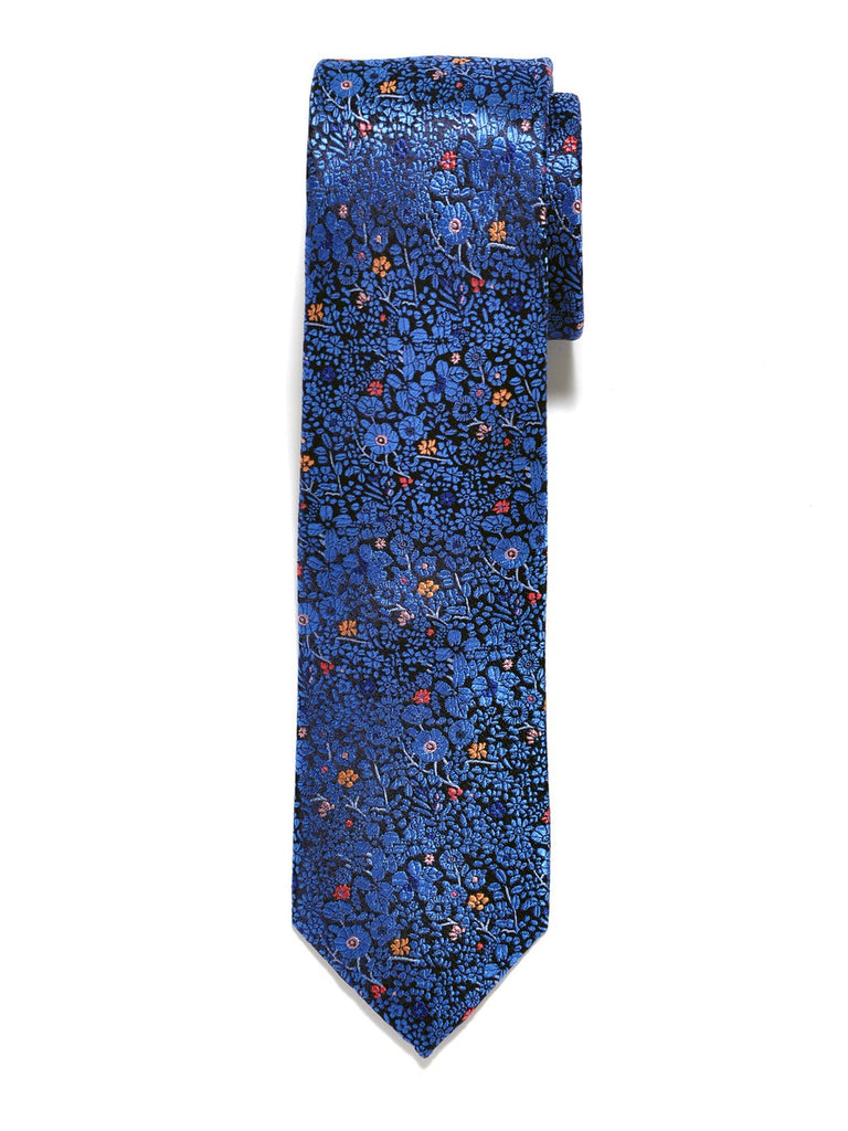 Blue and Orange Floral Silk Tie