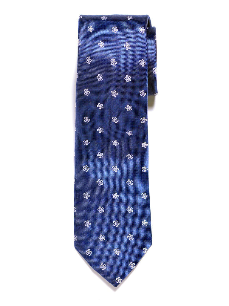Navy Blue Simple Flowers Silk Tie