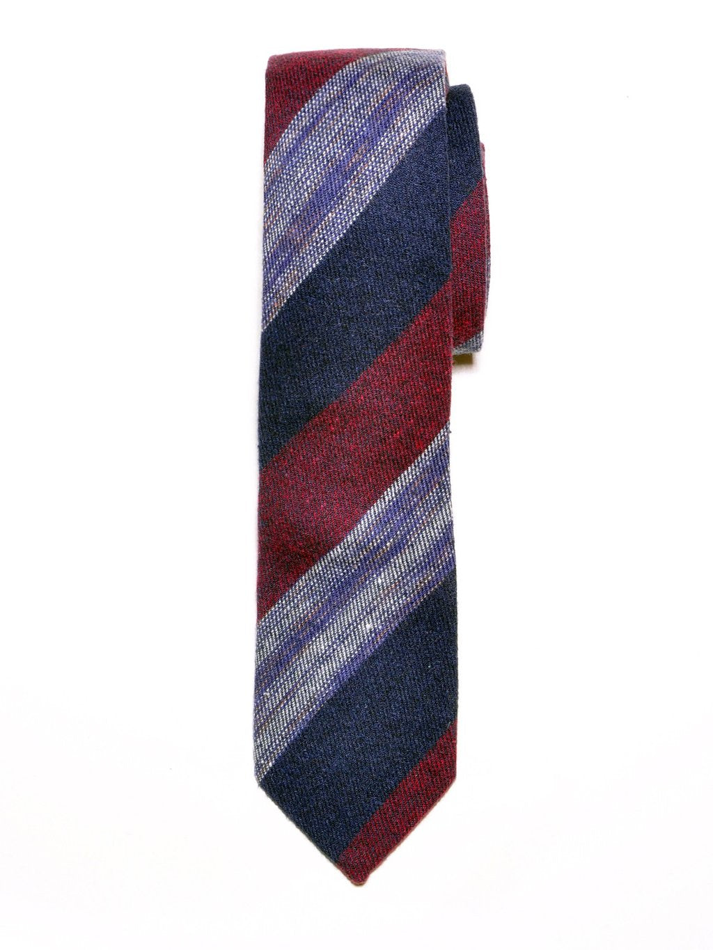 Navy Blue and Burgundy Block Stripe Cotton Tie