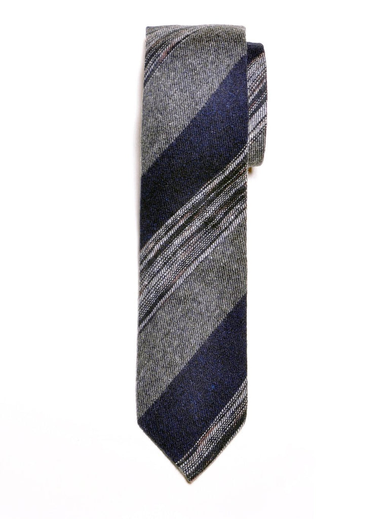 Navy Blue and Grey Block Stripe Cotton Tie