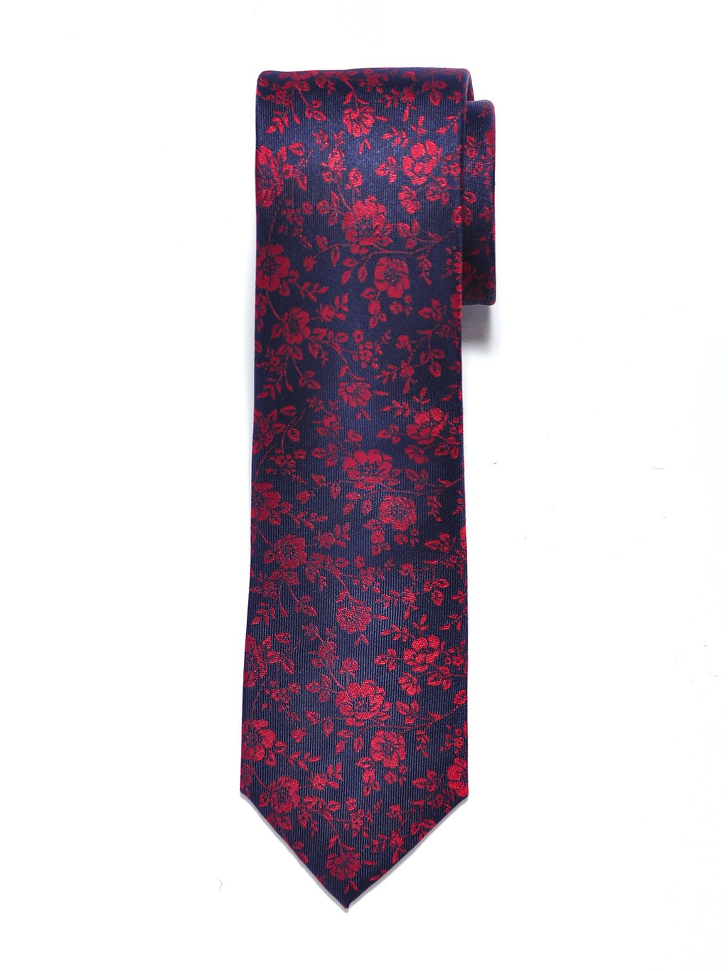 Navy Blue and Red Rose Floral Silk Tie